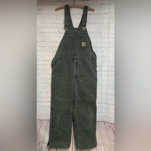 Carhartt Dark Green Insulated Double Knee  Workwear Overalls Size 38 x 30